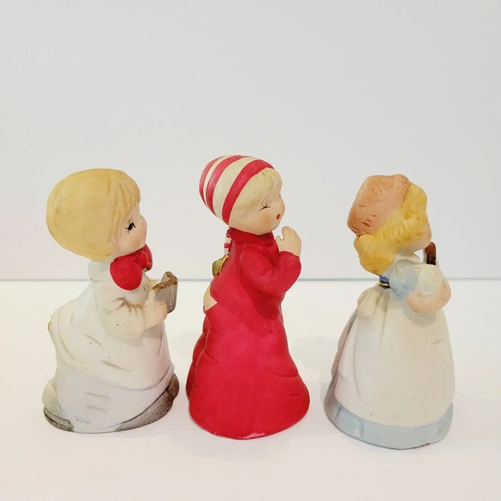 Jasco 1978 Merri-Bells Fine Bisque Porcelain Figurine Bells Vintage Set of 3